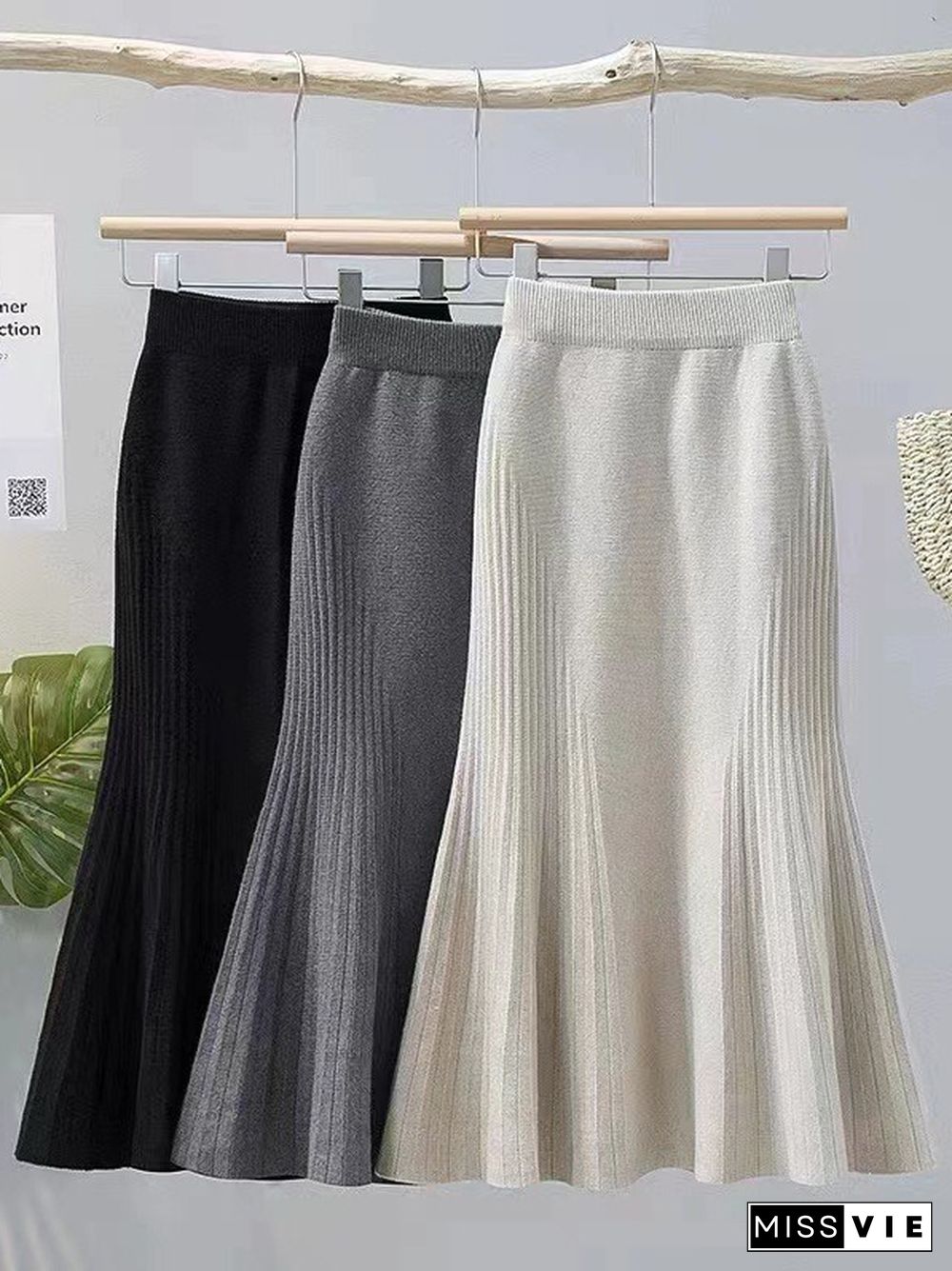 A-Line High Waisted Pleated Solid Color Skirts Bottoms