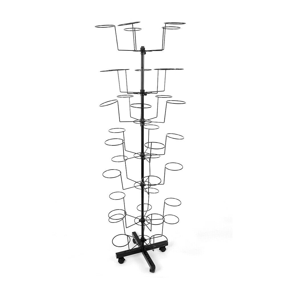 ANQIDI 7 Layer Rotating Hat Display Metal Floor Stand Hat Rack Adjustable Hat Display Stand w/4 Wheel (Black)