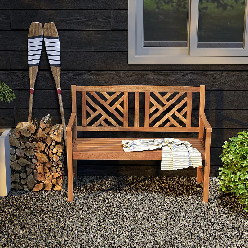 2-Person Wood Outdoor Bench with Cozy Armrest and Backrest