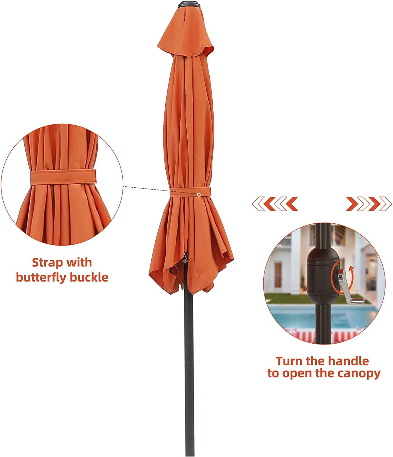 Cozyhom 7.5 ft Outdoor Patio Umbrella with Tilt and Crank Waterproof Market Umbrella 6 Ribs, Orange