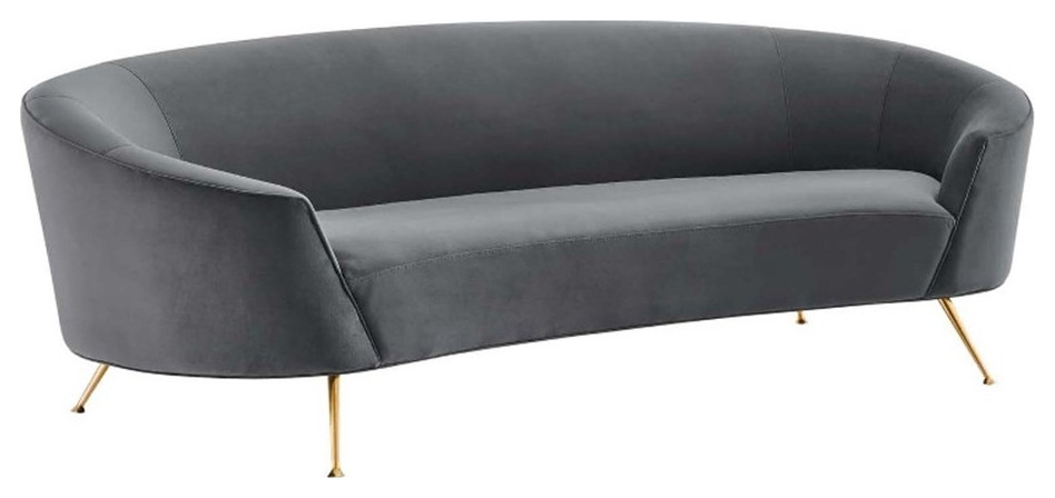 Modway Marchesa Modern Performance Velvet Upholstered Sofa in Gray/Gold   Midcentury   Sofas   by Homesquare  Houzz