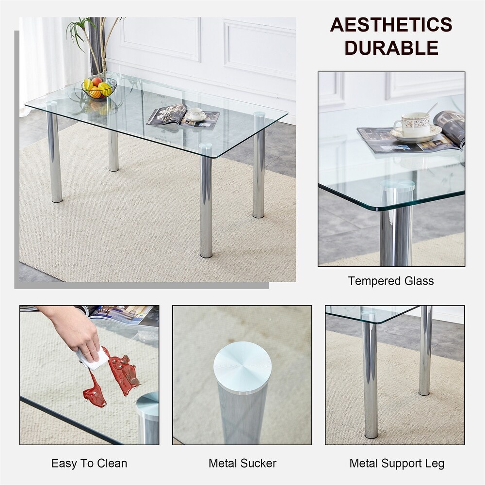 Rectangular Glass Dining Table  Modern Clear Tempered Glass Table with Metal Tube Legs (51x31\