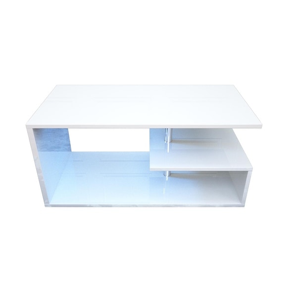 LED Coffee Table for Living Room， Modern Coffee Table， High Gloss White Finish Centre Sofa Table