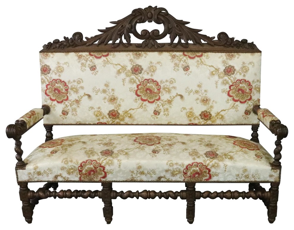 Consigned Settee Renaissance Hunting French Antique 1880 Carved Oak  Floral   Victorian   Loveseats   by EuroLuxHome  Houzz