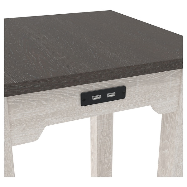 Wooden Side End Table with USB Ports and Power Cord， Antique White and Gray