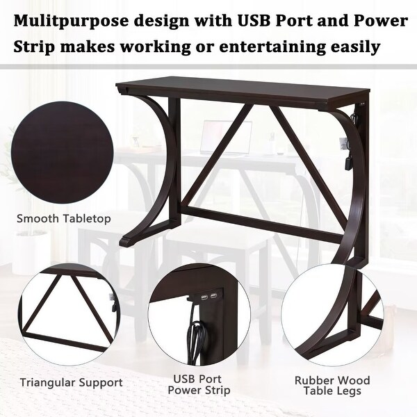 Counter Height Dining Table Set with USB Port and Upholstered Stools