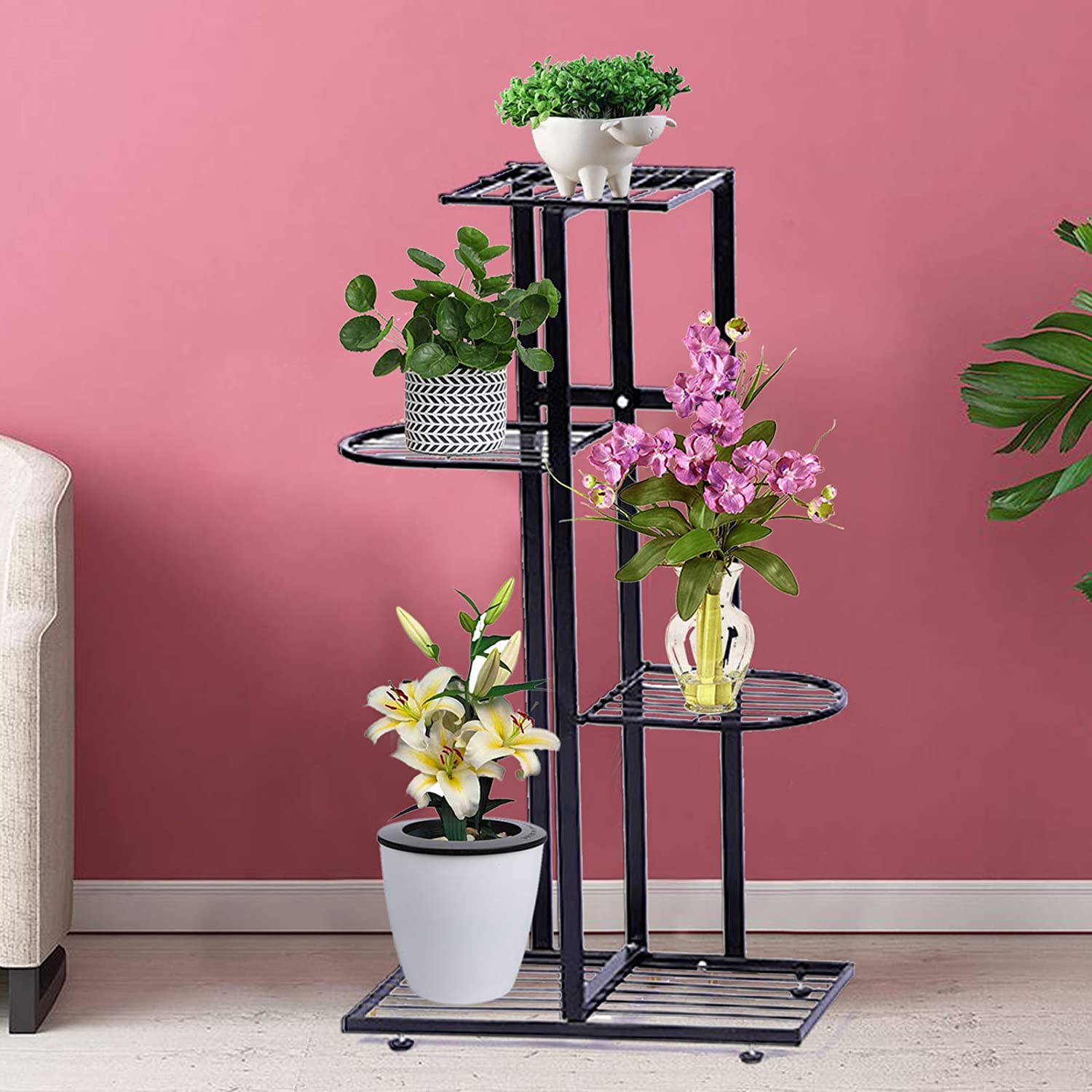 Flkoendmall Flkoendmall4Tier Iron Plant Flower Pot Display Stand Holder Flower Rack Storage Shelf Black