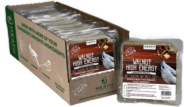 Heath Crafted Suet Cakes Walnut High Energy Wild Bird Food， 11.75-oz， case of 12