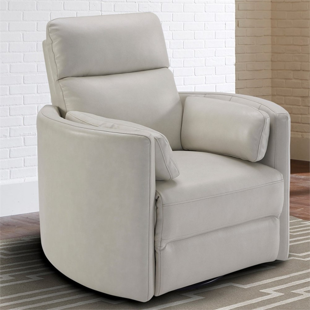 Bowery Hill Leather Power Cordless Swivel Glider Recliner in Ivory   Contemporary   Recliner Chairs   by Homesquare  Houzz