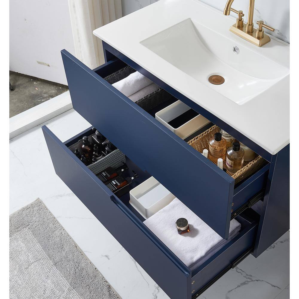 Comllen 36 in. W x 18 in. D x 24 in. H Modern Bathroom Vanity in Blue with White Ceramic Sink Top COM-US02LS-MZ90E-3