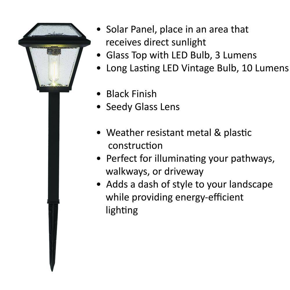 Hampton Bay Warrenton Solar Black LED Path Light 13 Lumens Glass Top with Bulb Seedy Glass with Vintage Bulb (4-Pack) C6000-40