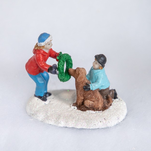 Northlight Children With Dog Christmas Village Scene