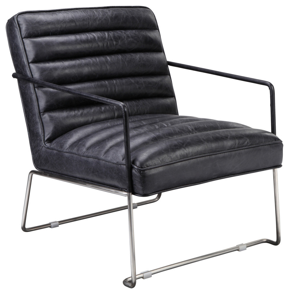 Desmond Club Chair Onyx Black Leather   Industrial   Armchairs And Accent Chairs   by Moe  x27s Home Collection  Houzz