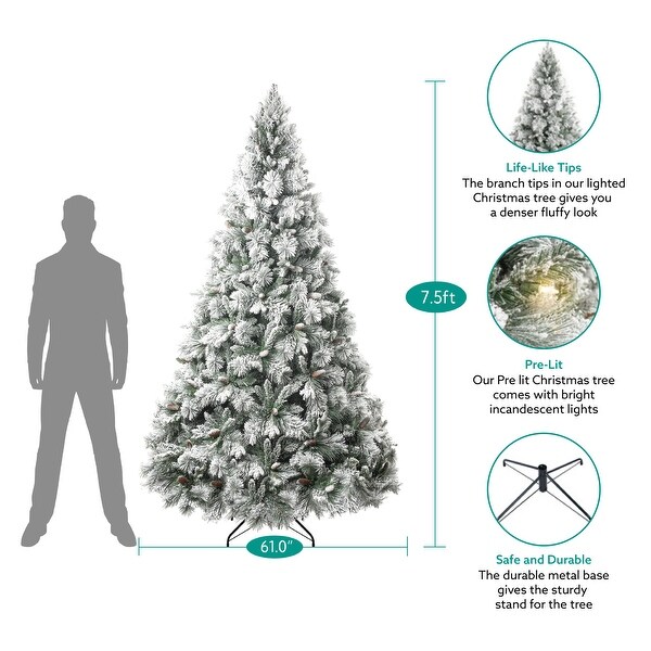 Glasgow Artificial Christmas Tree，Prelit Christmas Tree with Lights，Pine and Hinged White Christmas Trees with Tips