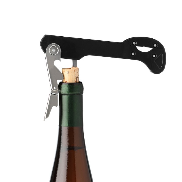 True Recoil Double Hinged Corkscrew Classic Black Wine Key With Extendable 4 Wheel Foil Cutter