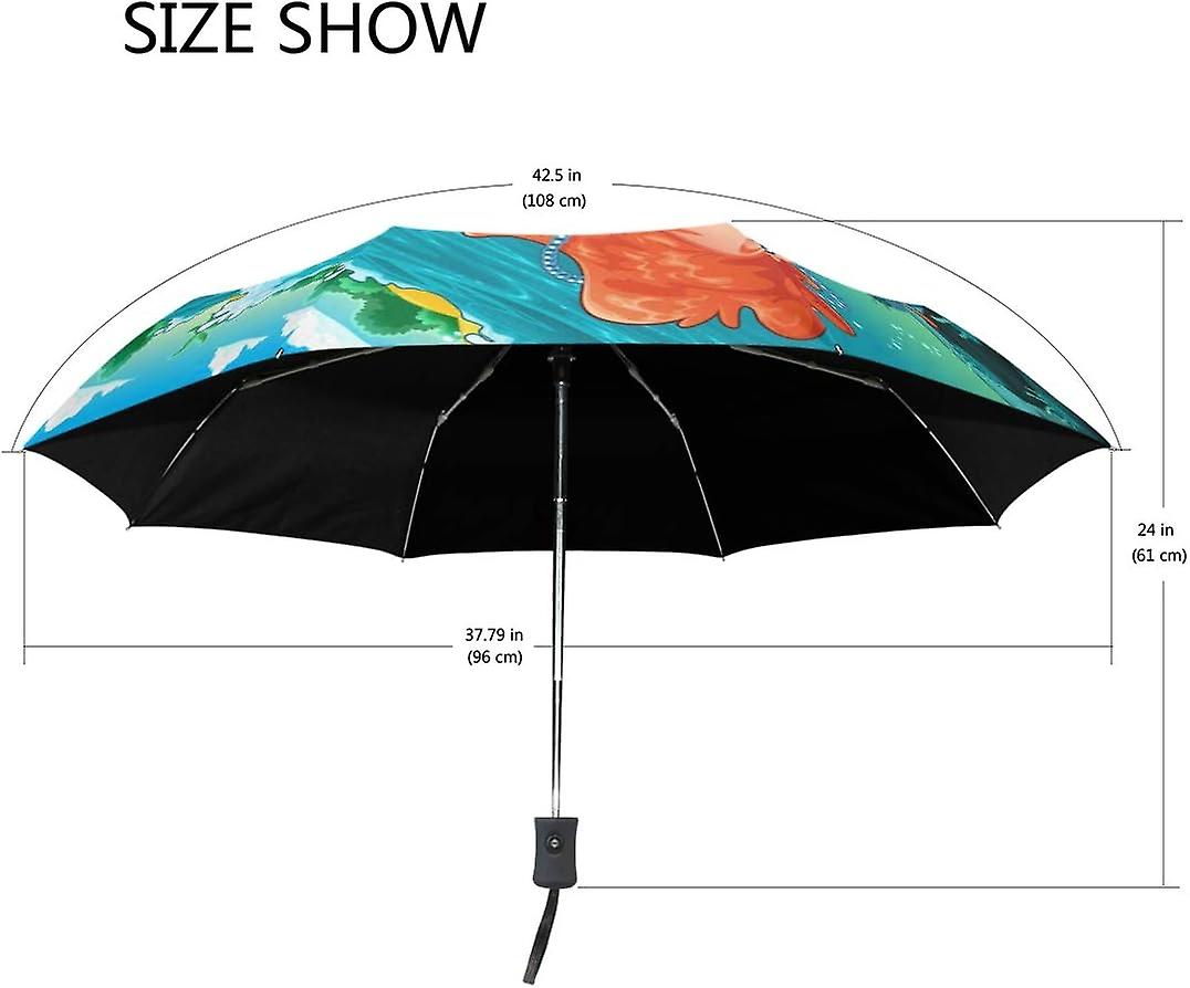 Travel Umbrella Automatic Windproof Foldable Umbrella Mermaid With Animals On The Sea