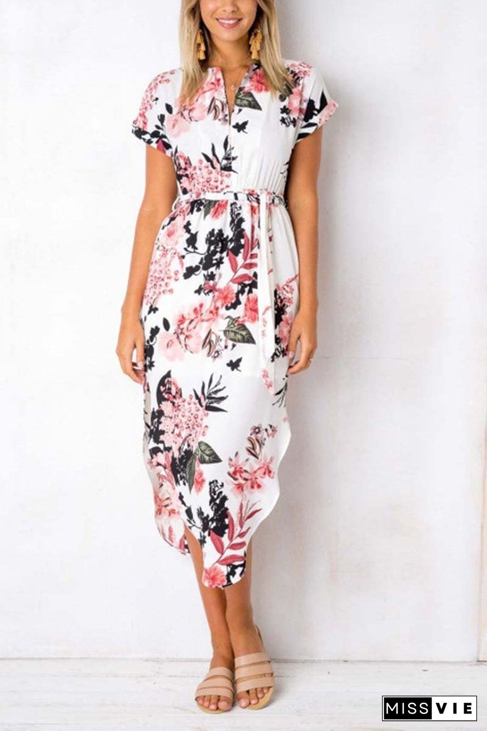 Trendy Printed Asymmetrical Midi Dress(4 Colors)