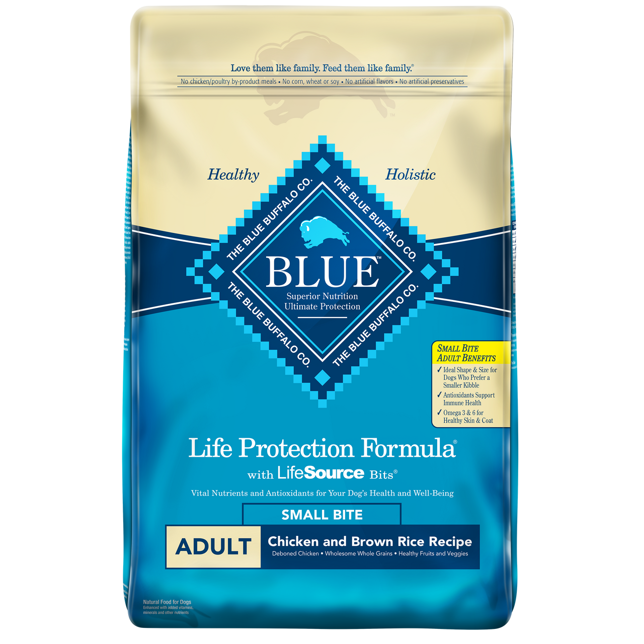 Blue Buffalo Life Protection Formula Small Bite Chicken and Brown Recipe Dry Dog Food， 15 Lbs.