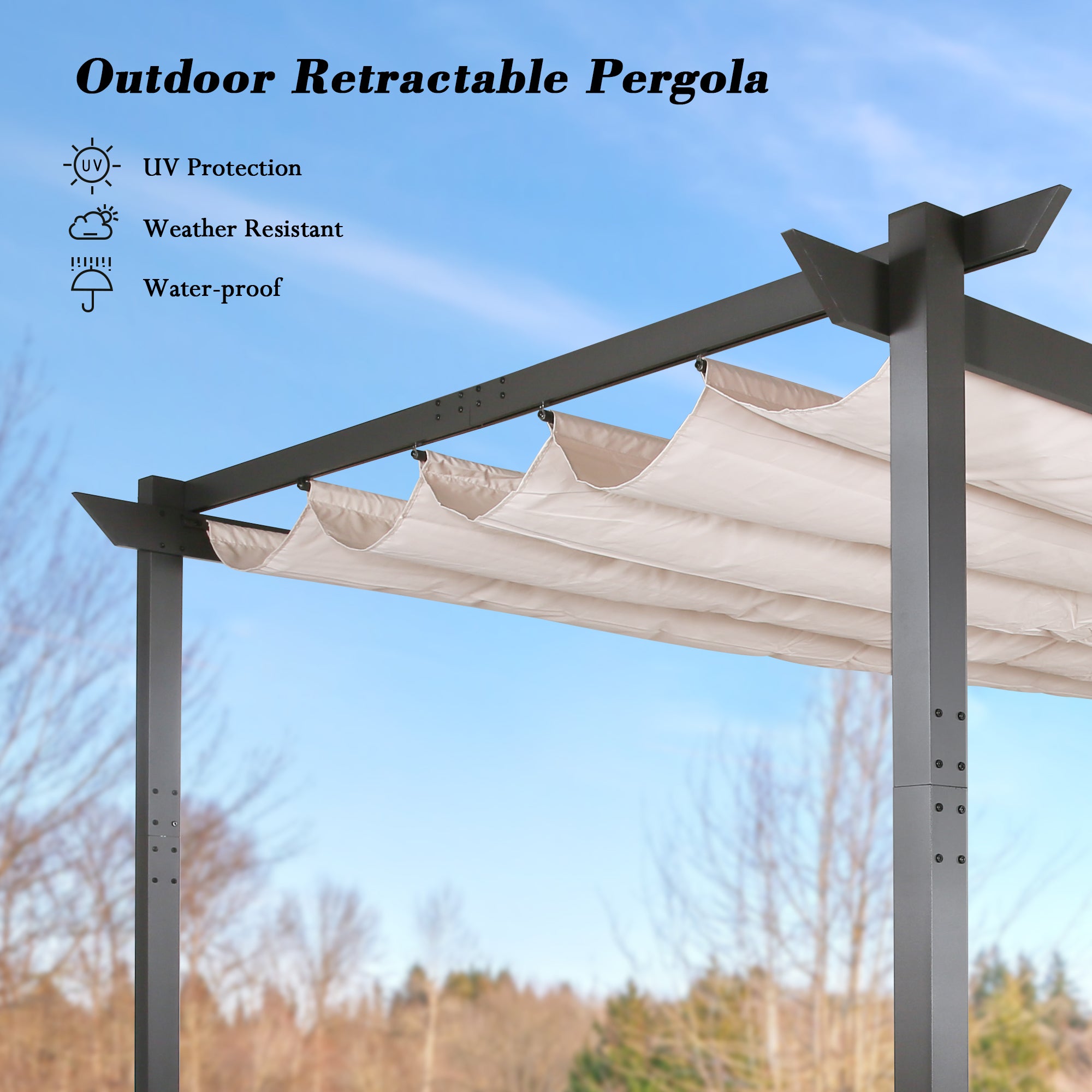 Ulax Furniture 10'x 13' Outdoor Aluminum Pergola with Retractable Canopy, Beige