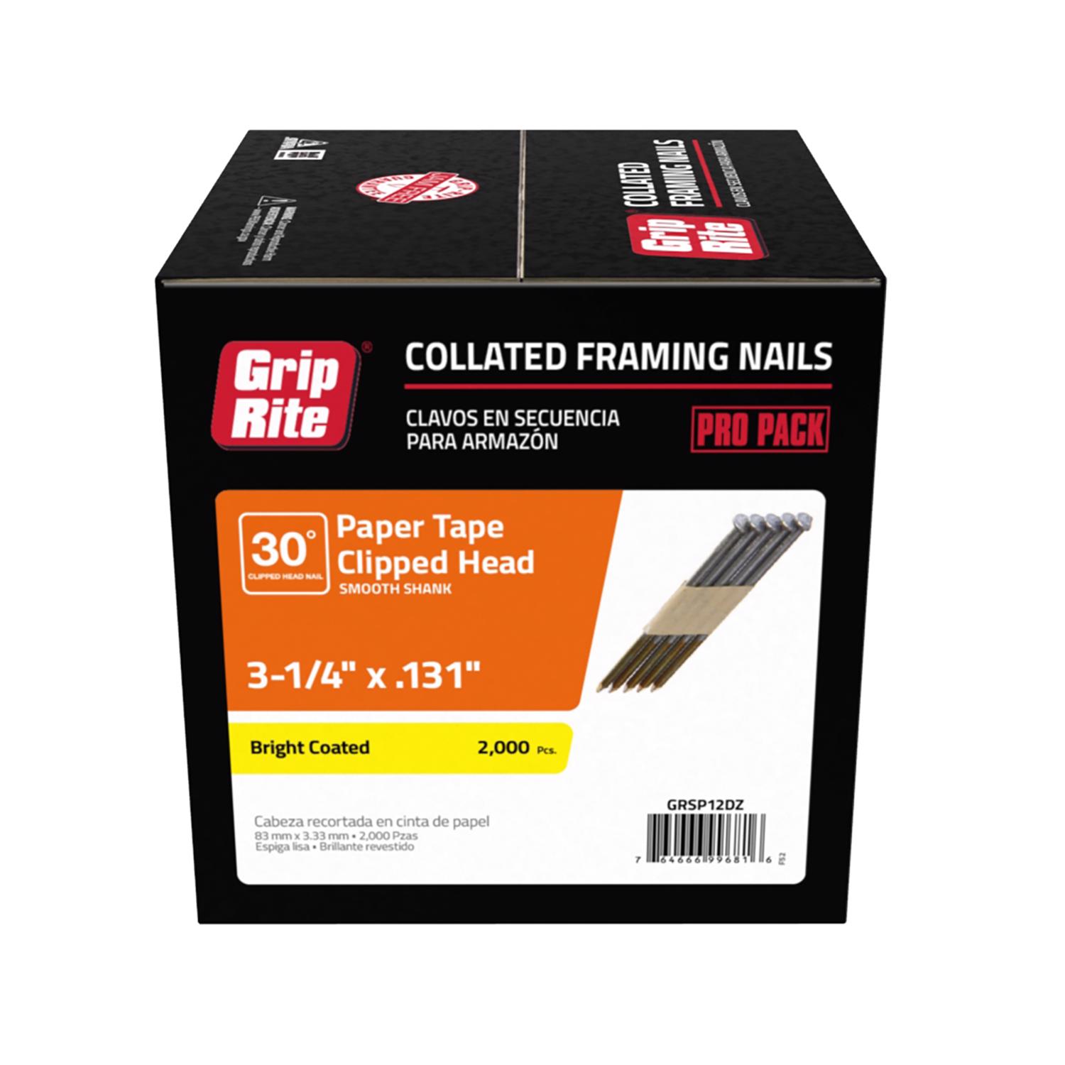 Grip-Rite 3-1/4 in. 11 Ga. Angled Strip Bright Framing Nails 30 deg 2000 pk