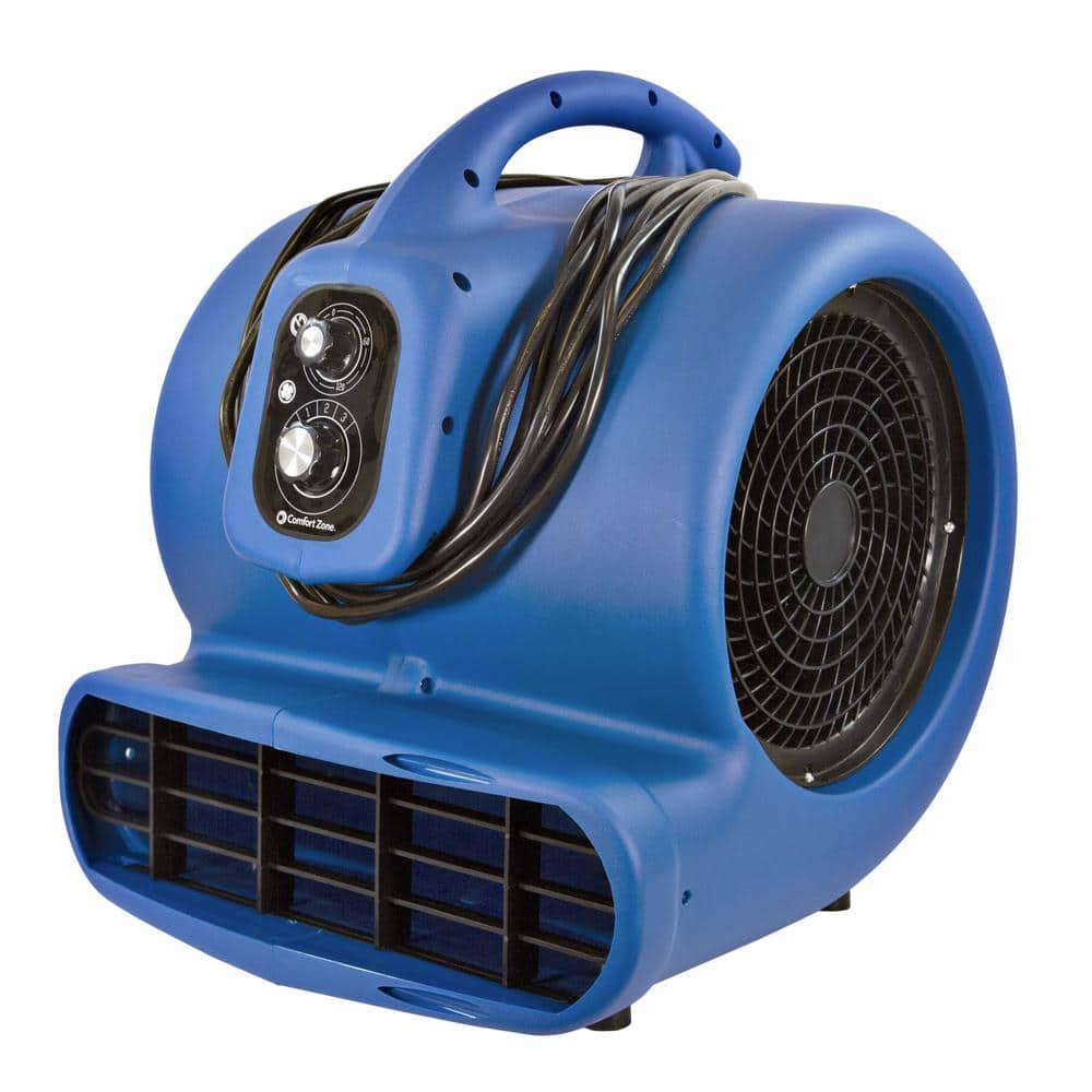 Comfort Zone 12 HP High Velocity Air Mover Carpet Dryer Blower Fan with Timer Blue