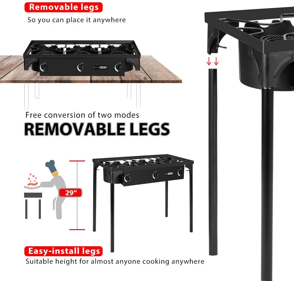 VIVOHOME Outdoor Burner Stove on Stand, Heavy Duty Propane Cooker with Detachable Legs for Camping Cookout