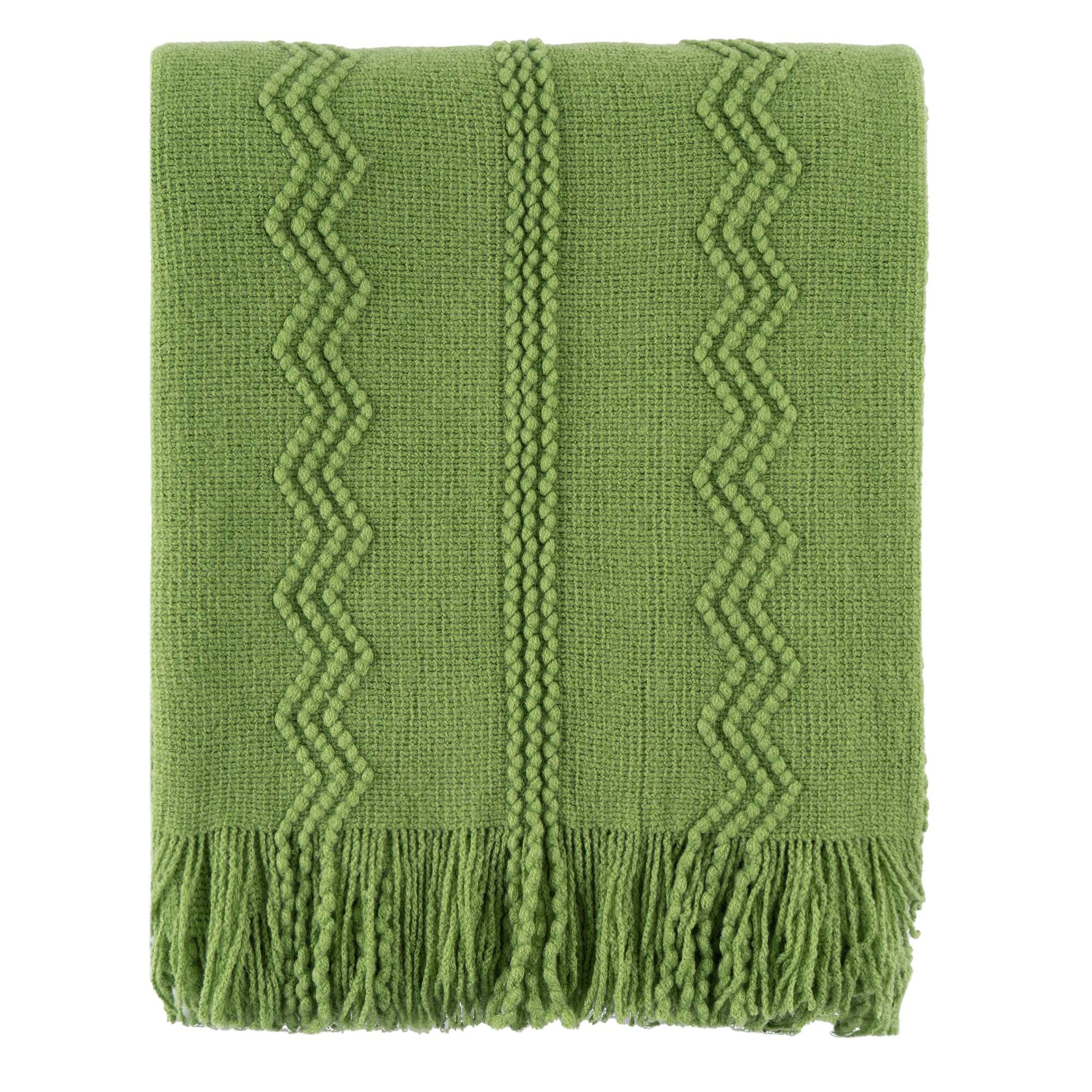 Battilo Spring Green Throw Blanket Soft Lightweight Textured Decorative Sofa Blanket with Tassel for Bed， Couch (Green， 50