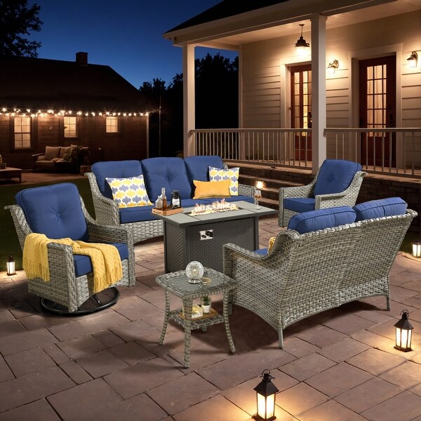 XIZZI Outdoor Rattan Wicker Patio Furniture Conversation Set with Fire Pit Table