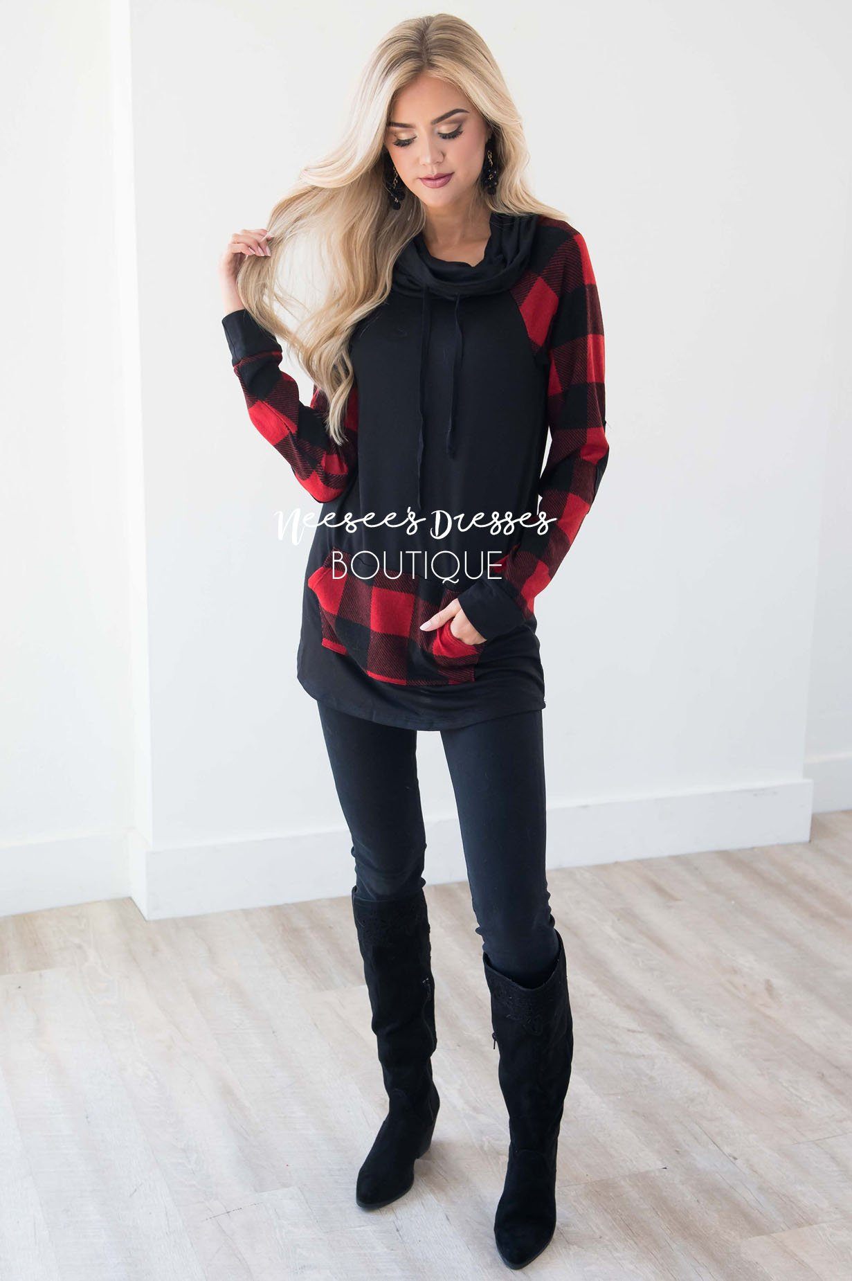 A Little Inspiration Plaid Elbow Patch Top