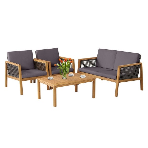 4-Piece Patio Rattan Furniture Set with Removable Cushions - Overstock - 37500663