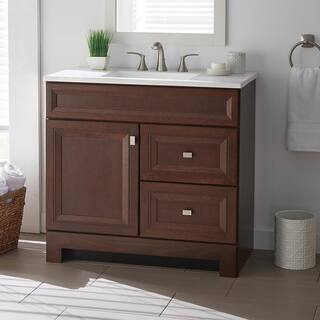 Home Decorators Collection Sedgewood 36.5 in. W Configurable Bath Vanity in Cognac with Solid Surface Top in Arctic with White Sink PPLNKDCG36D