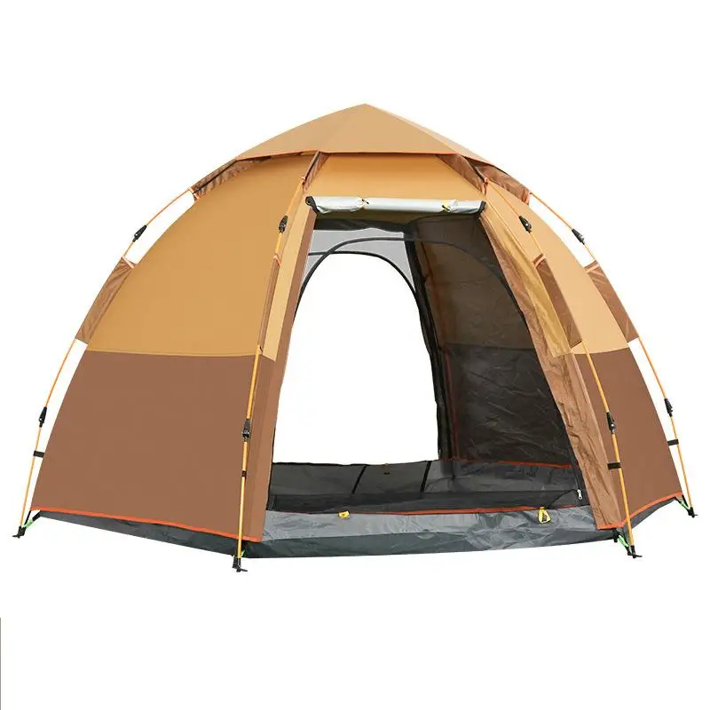 QX Wholesale outdoor 3~4 people thickened beach sunscreen camping 5~6 people speed camping double layer hexagonal tent