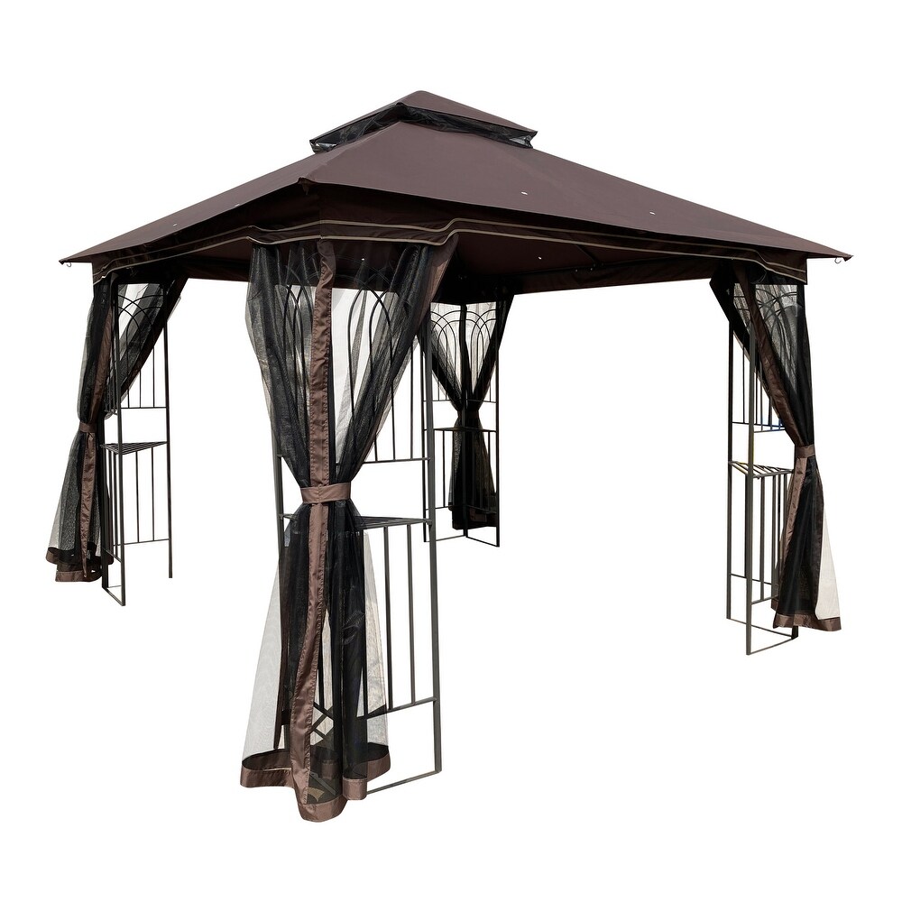 Brown Ventilated 10x10 ft Canopy Gazebo with Detachable Mesh Screens