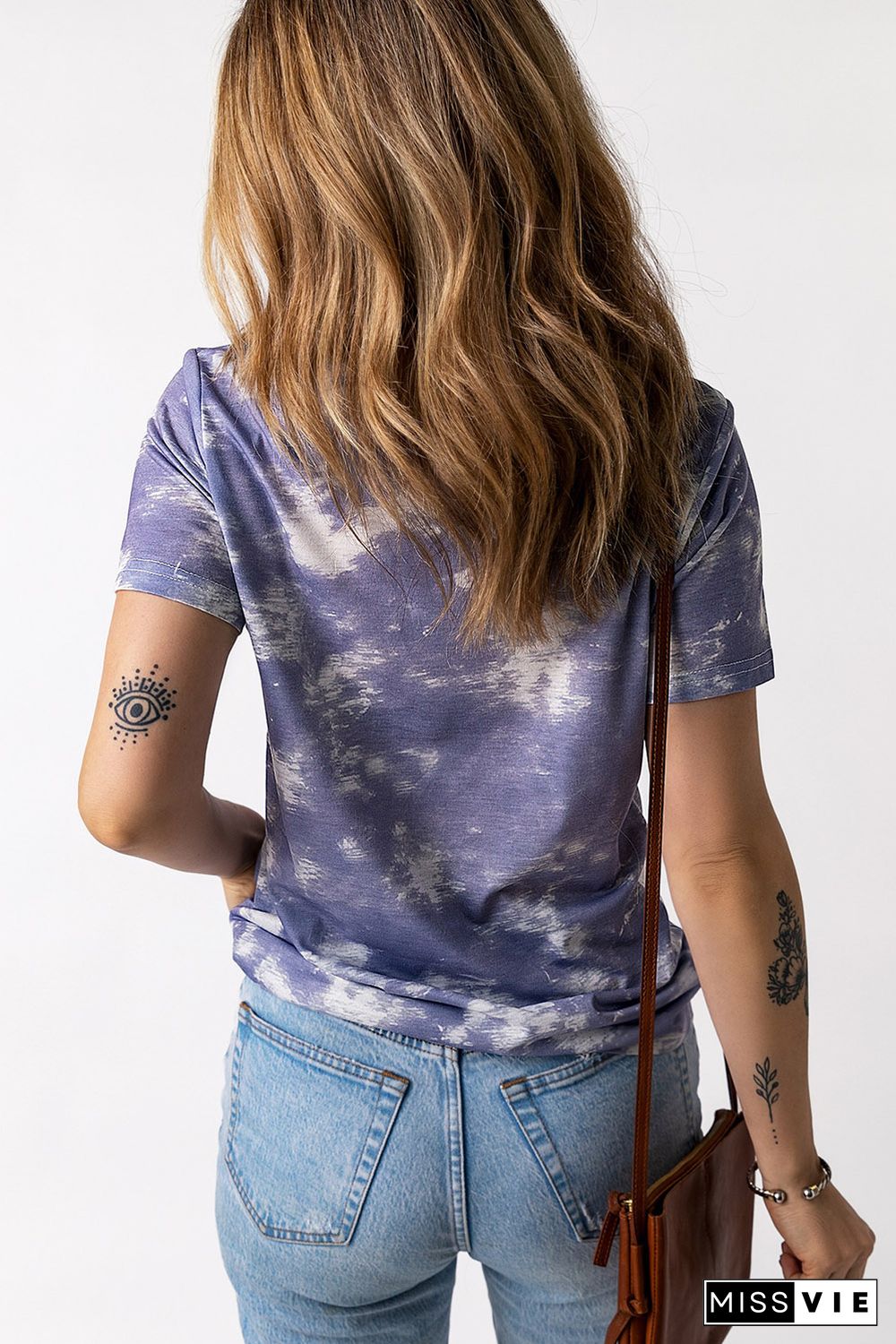 Gray Tie Dye Crew Neck Short Sleeve T-Shirt