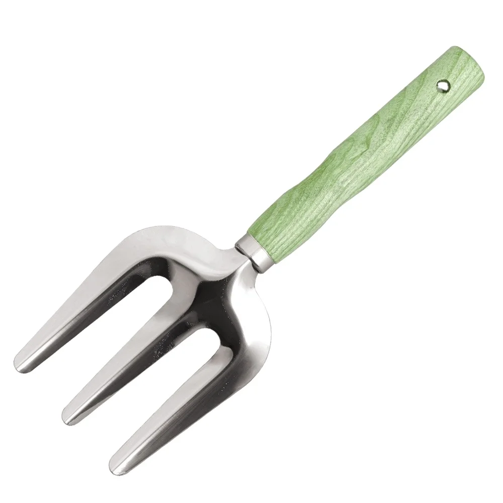 Hot Sale Printing High Quality Manufacturers Outdoor Wooden Handle Mini Metal Three fingered Fork Garden Tool for Kids