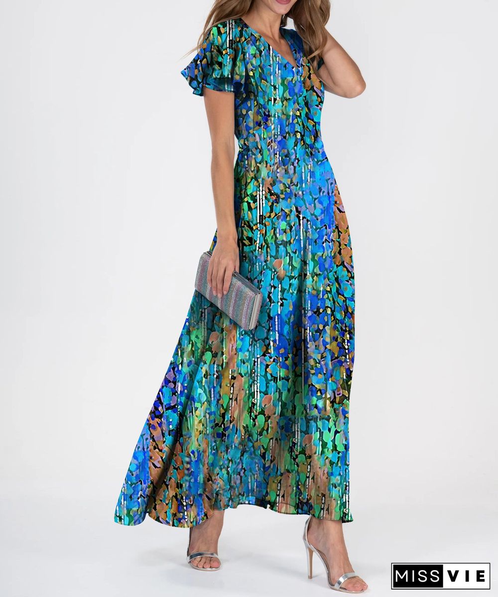 Modern Green Short Sleeve Maxi Dress