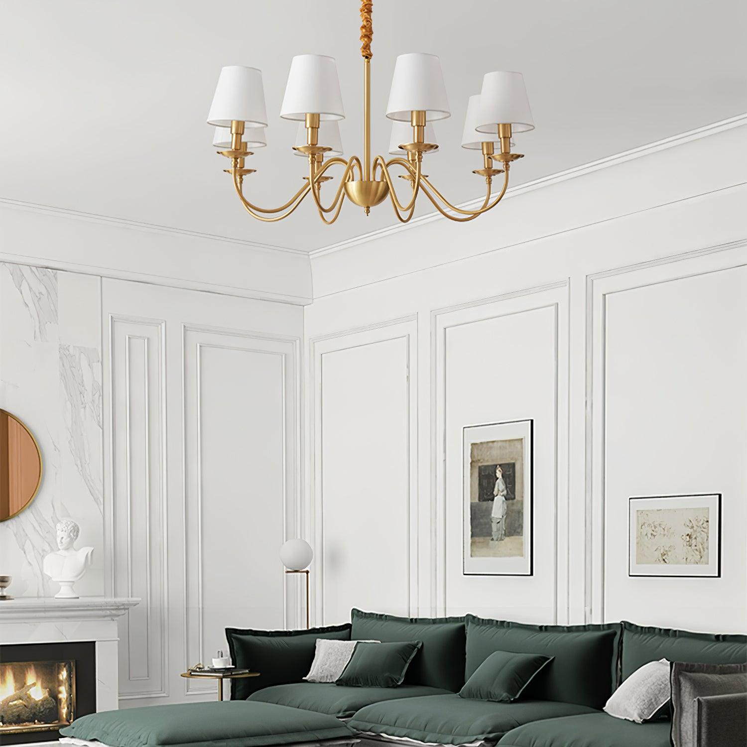 Tapered Fabric Brass Chandelier