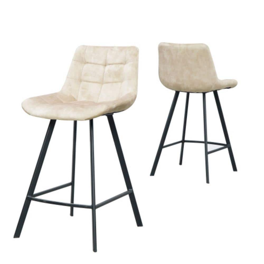 37.6 in. Cream Nordic Metal Bar Stool with Fabric Seat Counter Stool (Set of 2) LM-W21041073