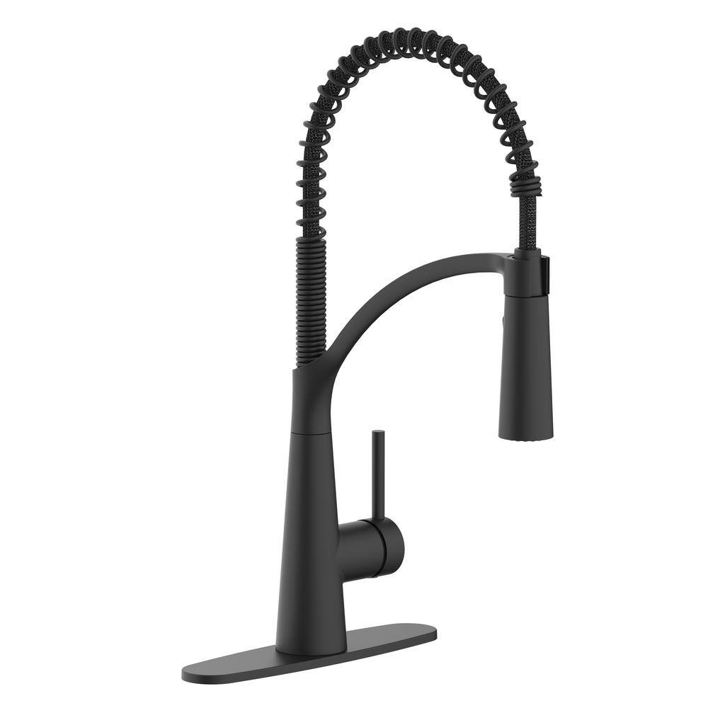 Glacier Bay Brenner Commercial Style Single Handle Pull Down Sprayer Kitchen Faucet in Matte Black HDQFP4F0005BL