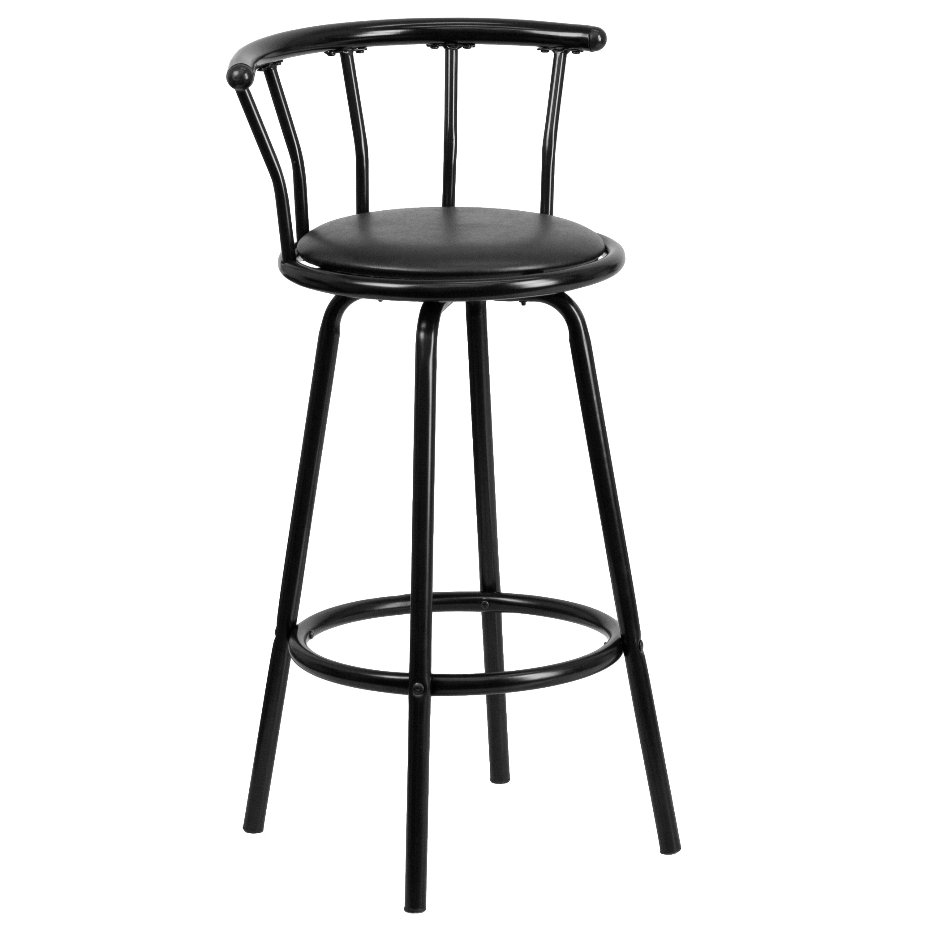 Flash Furniture Charla Crown Back Black Metal Barstool with Black Vinyl Swivel Seat