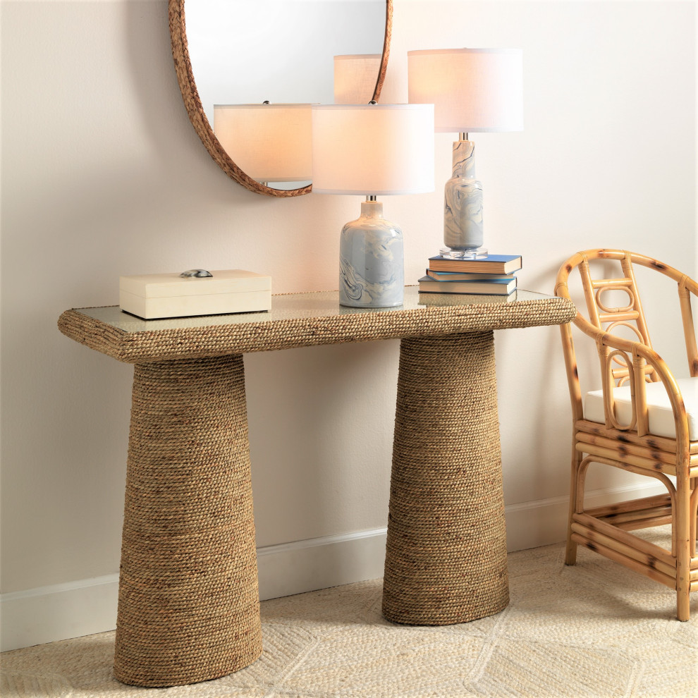 Coastal Casual 2 Column Wrapped Rope Console Table 48 quotSeagrass Natural   Beach Style   Console Tables   by My Swanky Home  Houzz