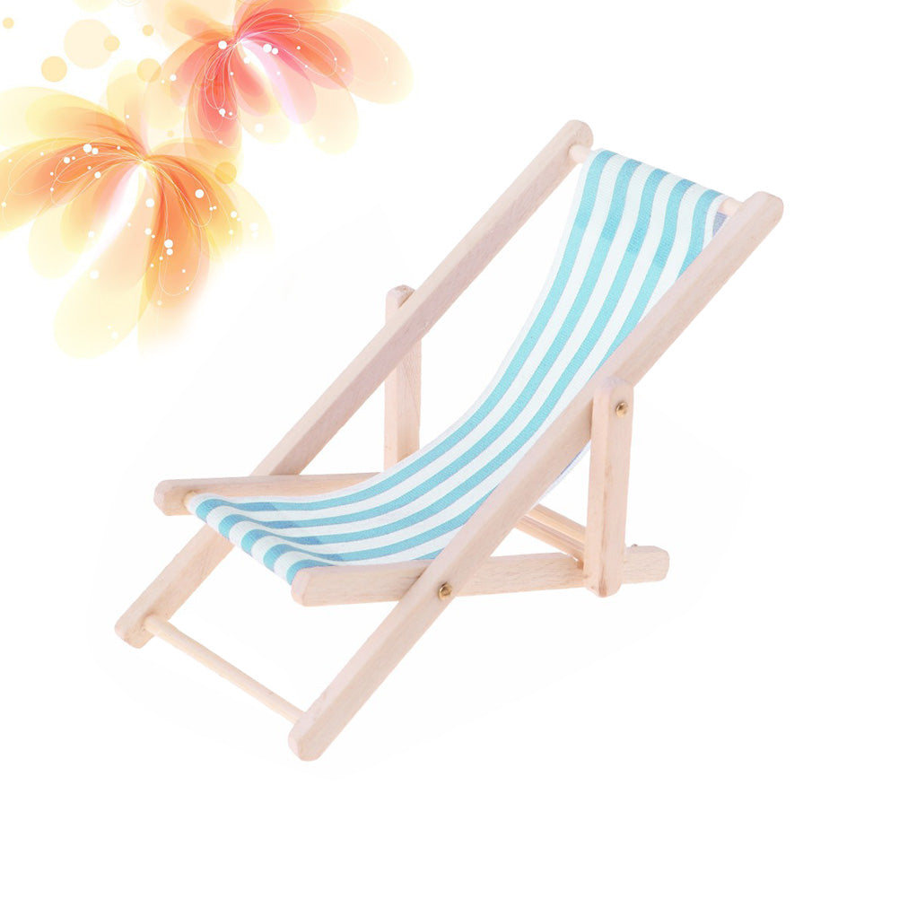 Hemoton 1Pc Beach Chair Model Mini Outdoor Ornament Stripe Recliner Miniature Play House Accessory for DIY (Sky-blue)