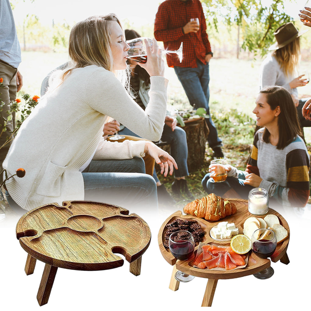 Folding Picnic Table with Wine Glass Support Portable Camping Desk Fruit Tray Food Holder Outdoor Serving Backyard Accessories Small