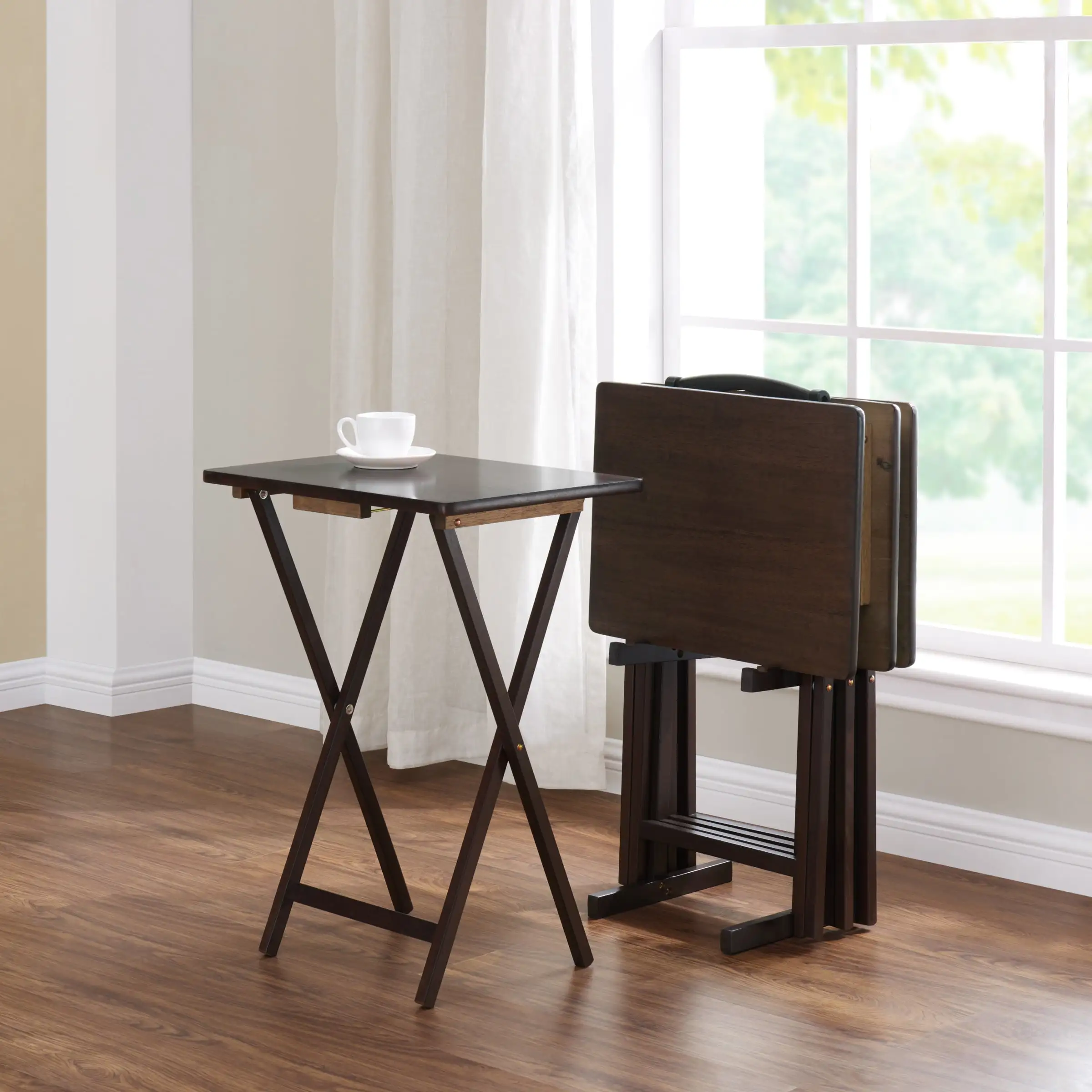 Mainstays Walnut 5-Piece Folding TV Tray Table Set, 19 x 15 x 26 Inch
