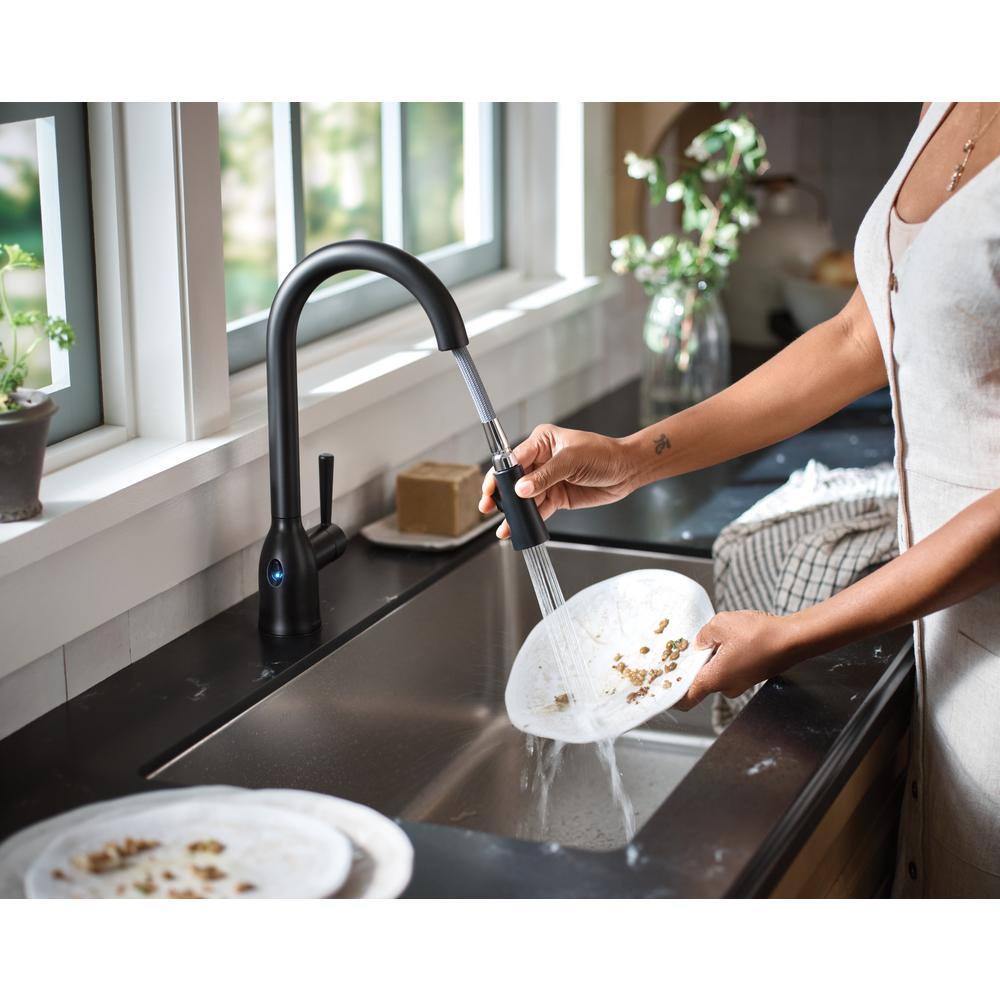 MOEN Adler Touchless Single-Handle Pull-Down Sprayer Kitchen Faucet with MotionSense Wave and Power Clean in Matte Black 87233EWBL