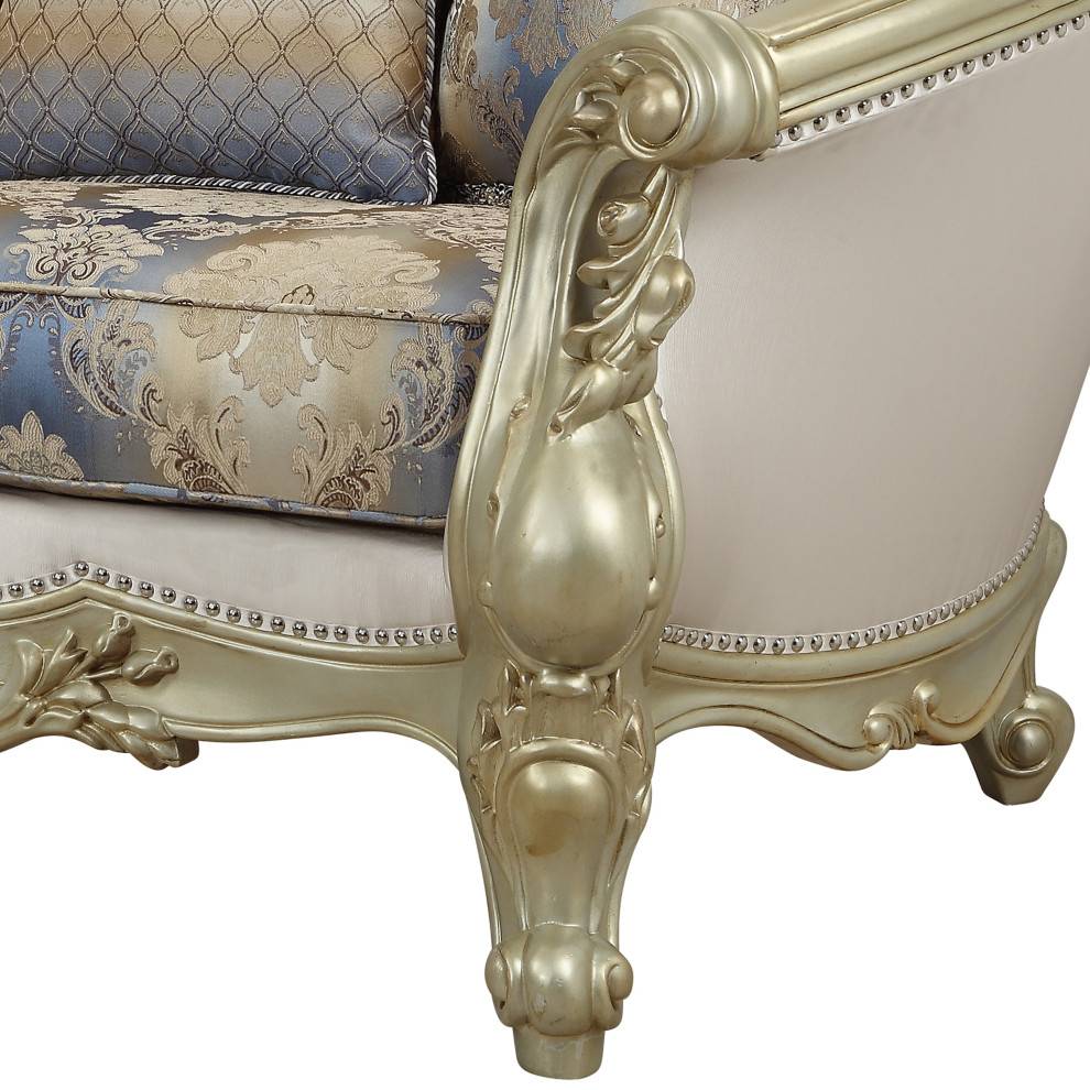 Curved Design Loveseat With Scrollwork And Crystal Tufting  Silver And Gold   Victorian   Loveseats   by VirVentures  Houzz