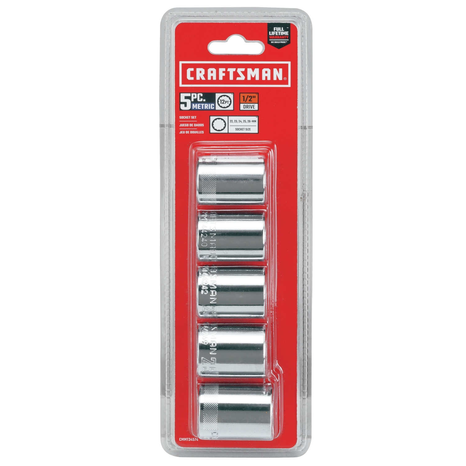 Craftsman 26 mm X 1/2 in. drive Metric 12 Point Socket Set 5 pc