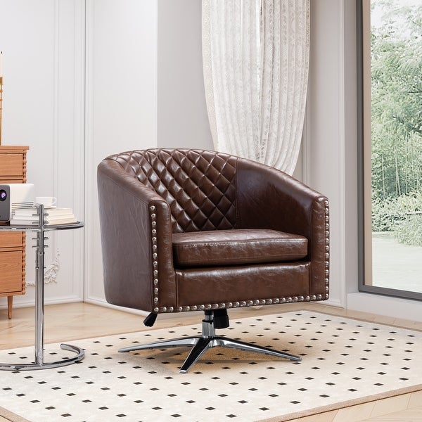 Swivel Barrel chair living room chair with nailheads and Metal base