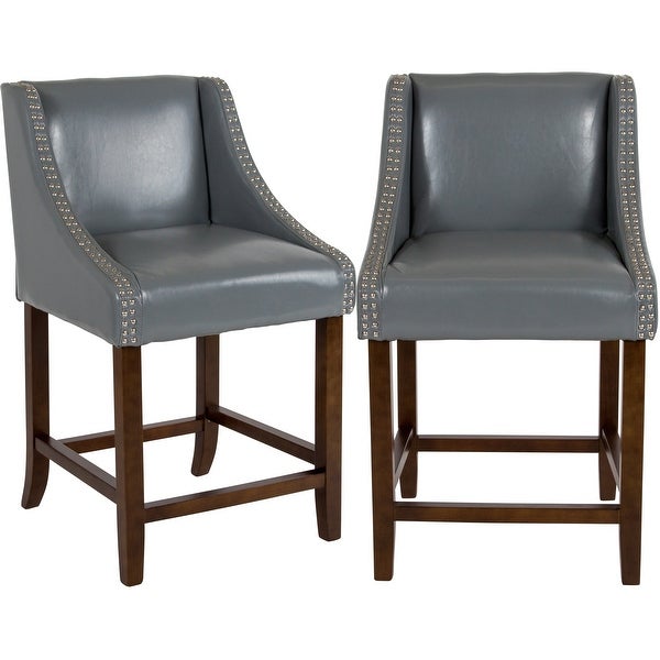 Light Grey Bonded Leather Upholstered Counter Height Dining Stools with Nailhead Trim