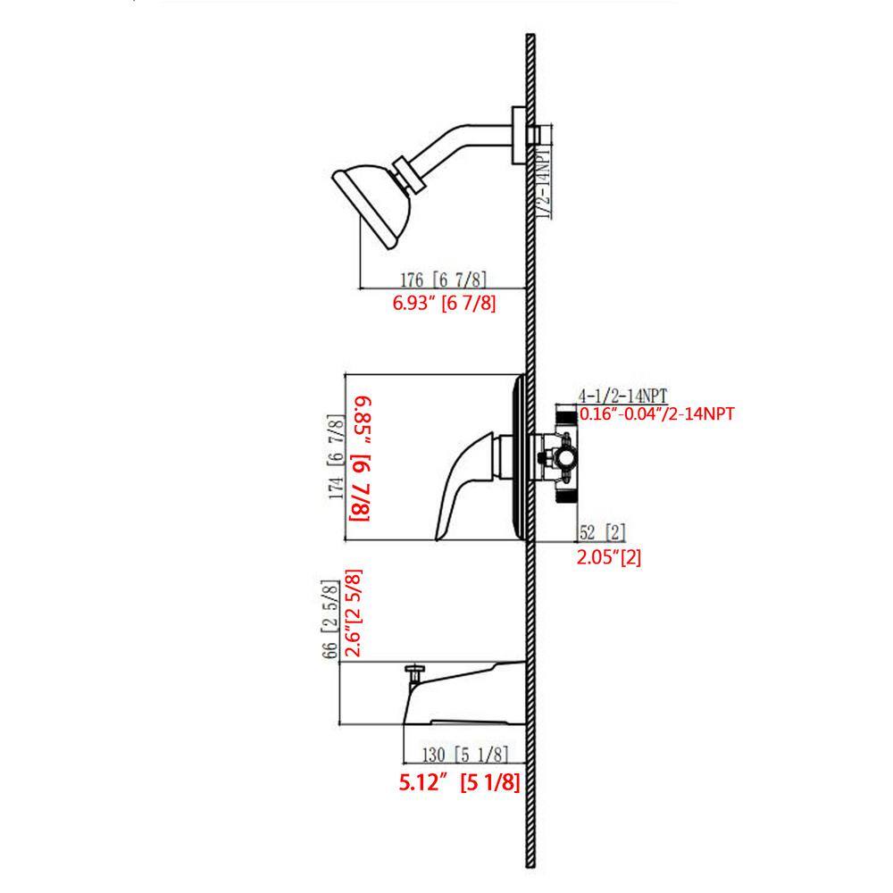 YASINU Single-Handle 1-Spray Tub and Shower Faucet in Matte Black YNA3793-MB